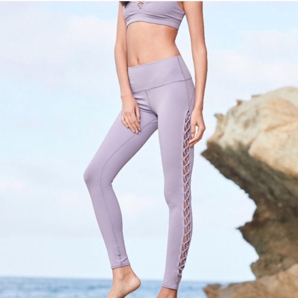 Alo light purple interlace lace up leggings